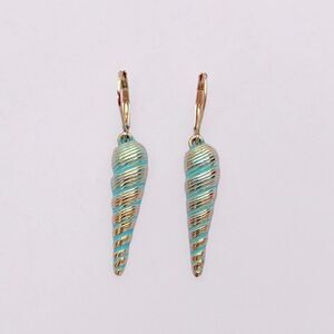 Gold Enamel Spiral Seashell Earrings
